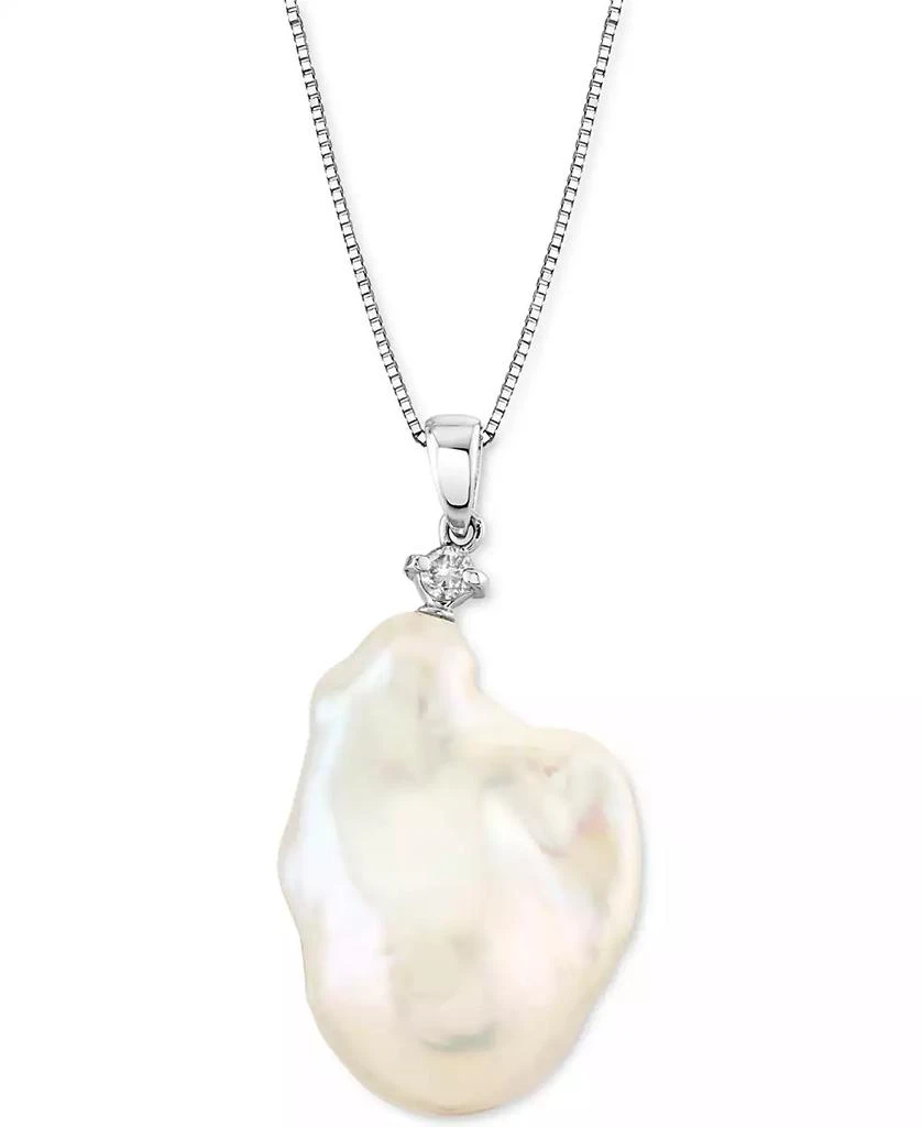 商品Macy's|Cultured Baroque Freshwater Pearl (14-16mm) & Diamond (1/10 ct. t.w.) 18" Pendant Necklace in 14k White Gold,价格¥4012,第1张图片