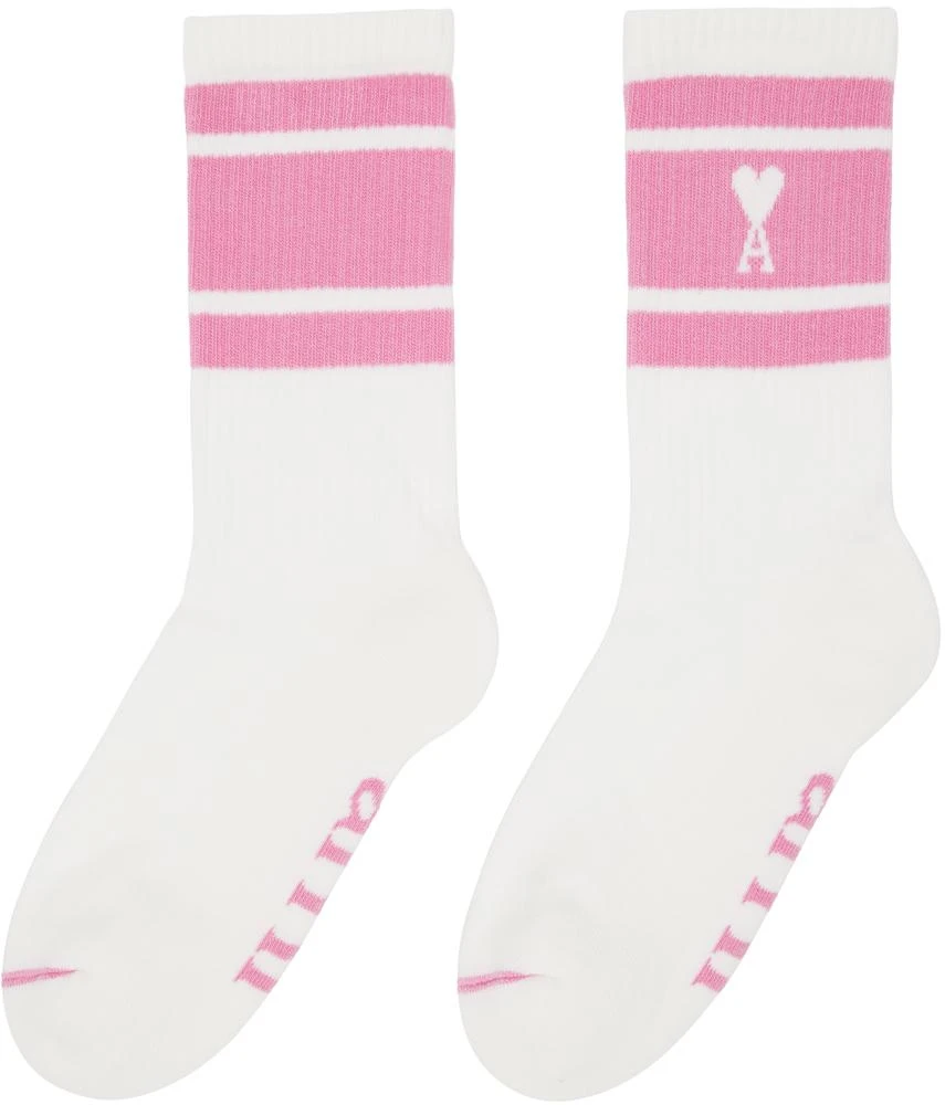 商品AMI|White & Pink Ami de Cœur Striped Socks,价格¥350,第2张图片详细描述