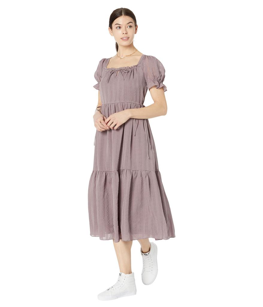 Square-Neck Tiered Midi Dress in Textured Seersucker商品第1张图片规格展示