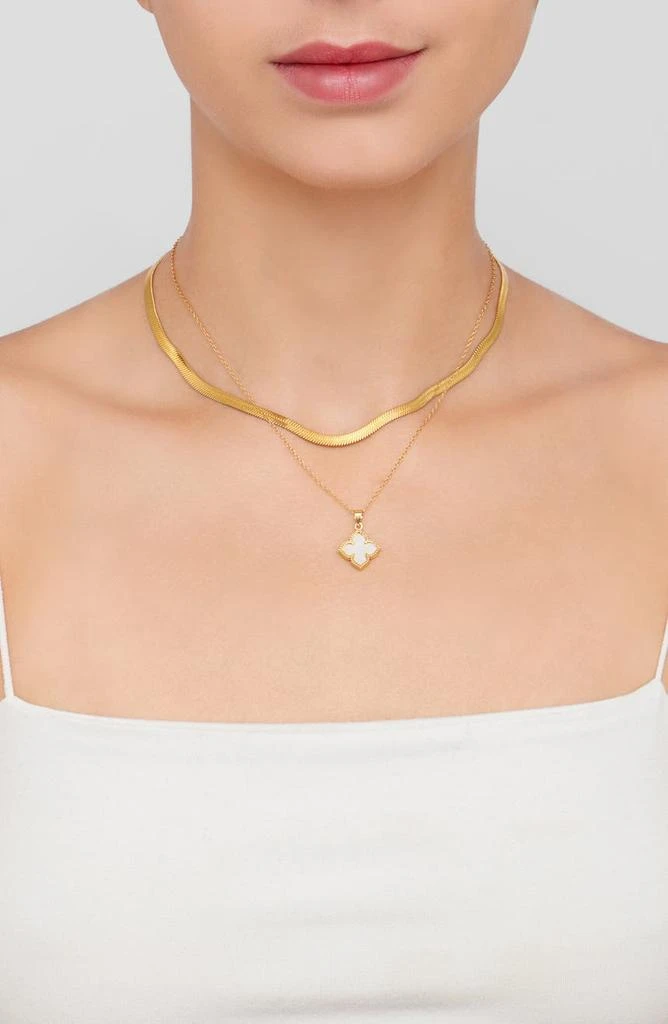 商品ADORNIA|14K Yellow Gold Plated Pink Mother of Pearl Flower Pendant Necklace,价格¥149,第2张图片详细描述