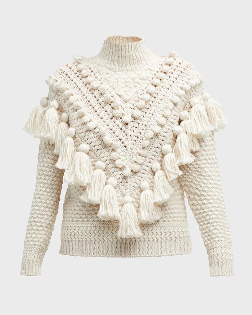 商品Zimmermann|Crochet Tassel and Pom Pom Turtleneck Sweater,价格¥3117,第2张图片详细描述