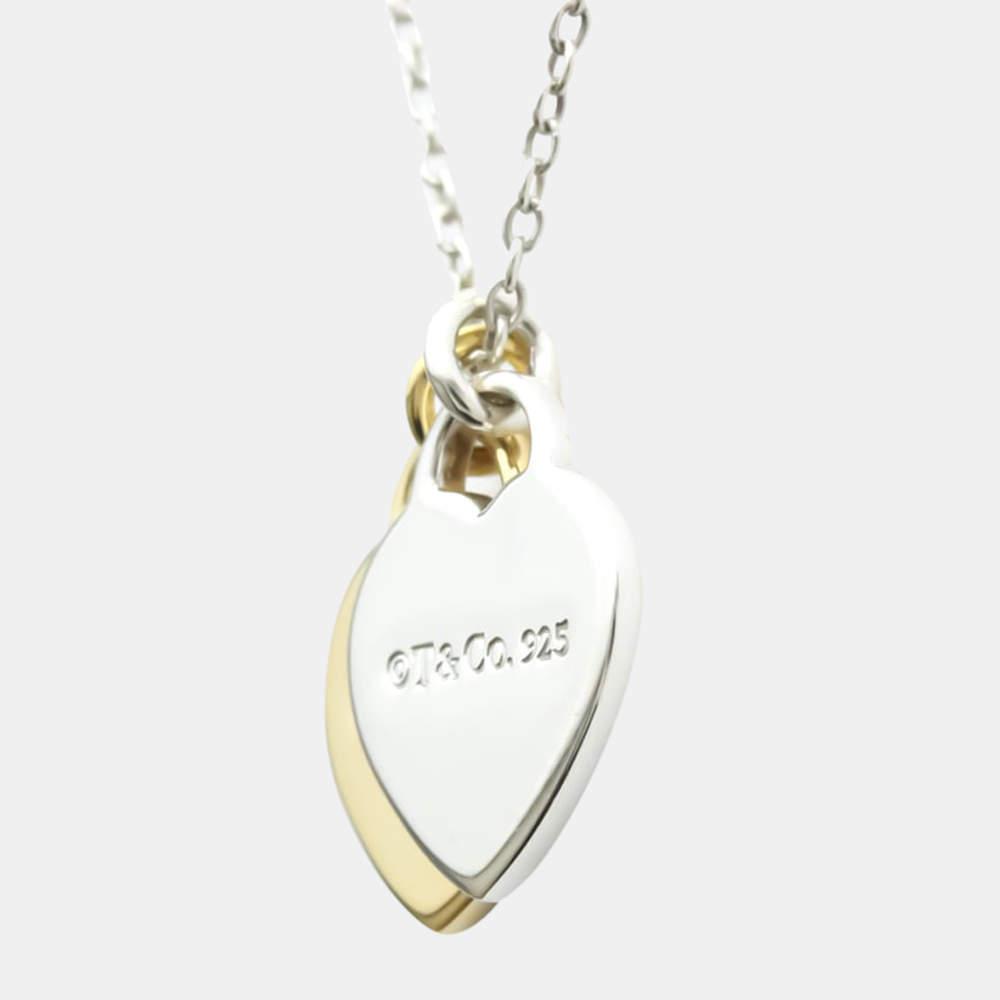 Tiffany & Co. Return To Tiffany Love Double Heart Tag 18K Yellow Gold Silver Necklace商品第4张图片规格展示