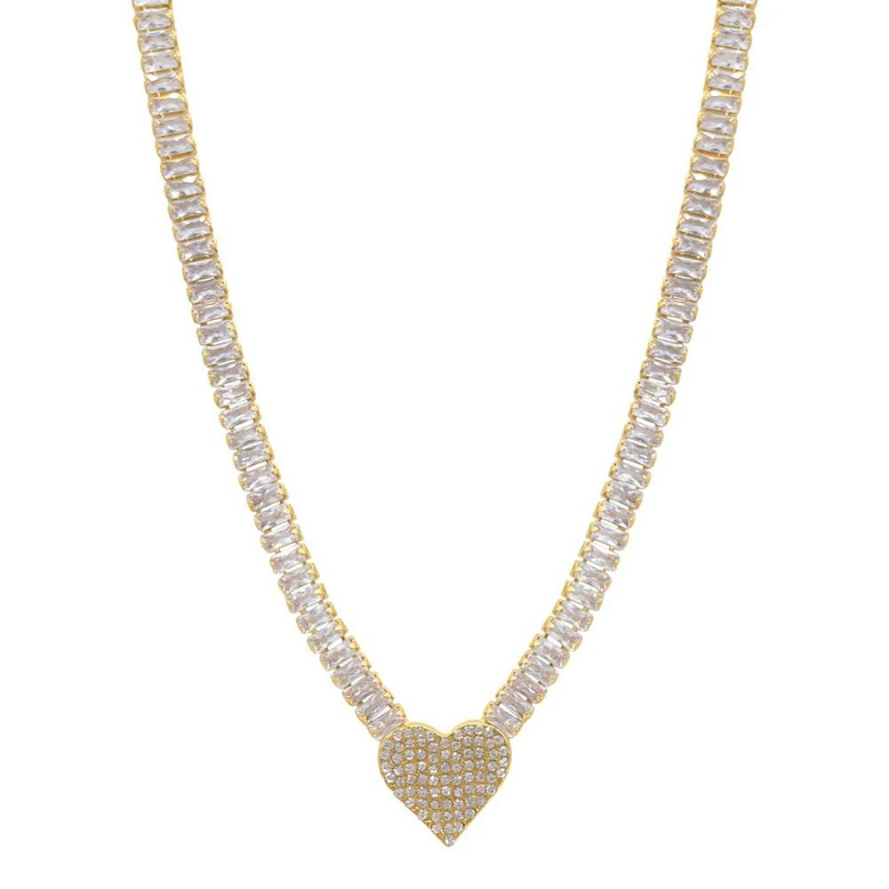 商品ADORNIA|17.5" Baguette Tennis Necklace 14K Gold Plated with Pave Heart Pendant,价格¥291,第1张图片