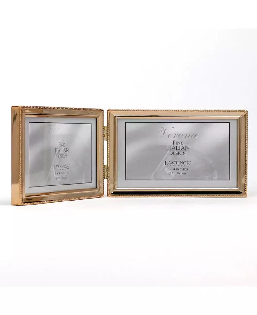 商品Lawrence Frames|Polished Metal Hinged Double Picture Frame - Bead Border Design, 6" x 4",价格¥180,第2张图片详细描述