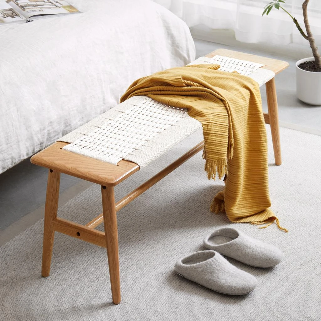 商品Simplie Fun|Design Natural Oak Wood Dining Bench Bed Bench for Dining Room,价格¥1759,第1张图片