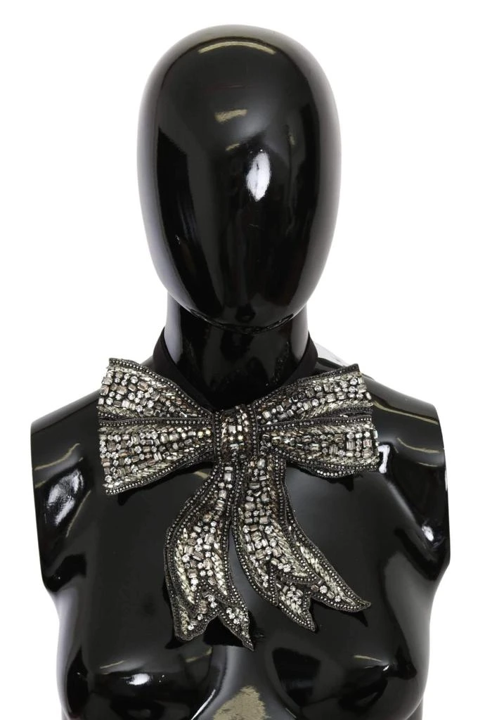 商品Dolce & Gabbana|Dolce & Gabbana Silver Crystal Beaded Sequined 100% Silk Catwalk Necklace Bowtie,价格¥6771,第1张图片