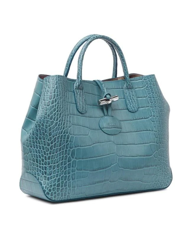 商品Longchamp|Longchamp Roseau Jade Croc-Embossed Top-Handle Women's Tote Bag L1986924323,价格¥1840,第3张图片详细描述