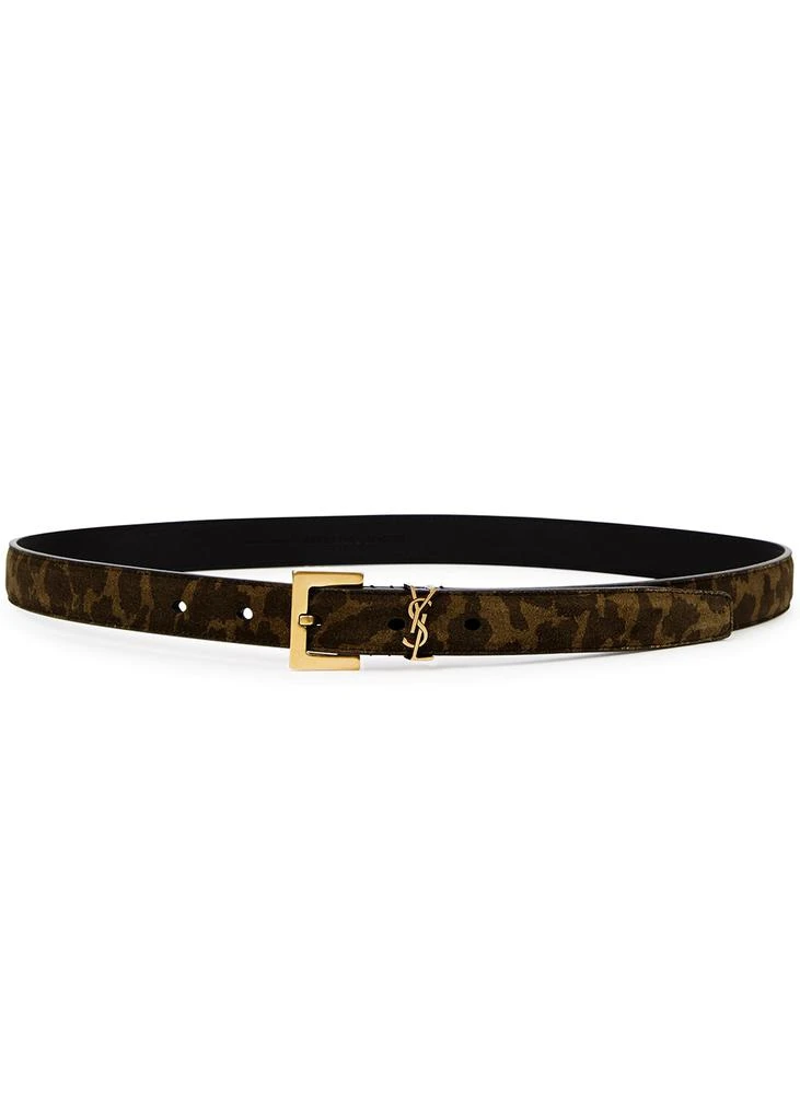 商品Yves Saint Laurent|Leopard-print logo suede belt,价格¥4027,第1张图片