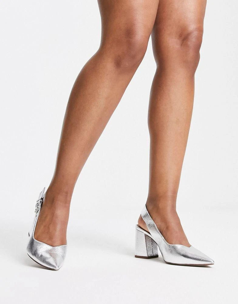 商品ASOS|ASOS DESIGN Wide Fit West slingback block heeled shoes in silver,价格¥313,第4张图片详细描述