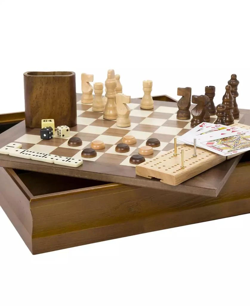 商品Trademark Global|Hey Play 7-In-1 Classic Wooden Board Game Set - Old Fashioned Family Game Night Cards, Dice, Chess, Checkers, Backgammon, Dominoes And Cribbage,价格¥520,第1张图片