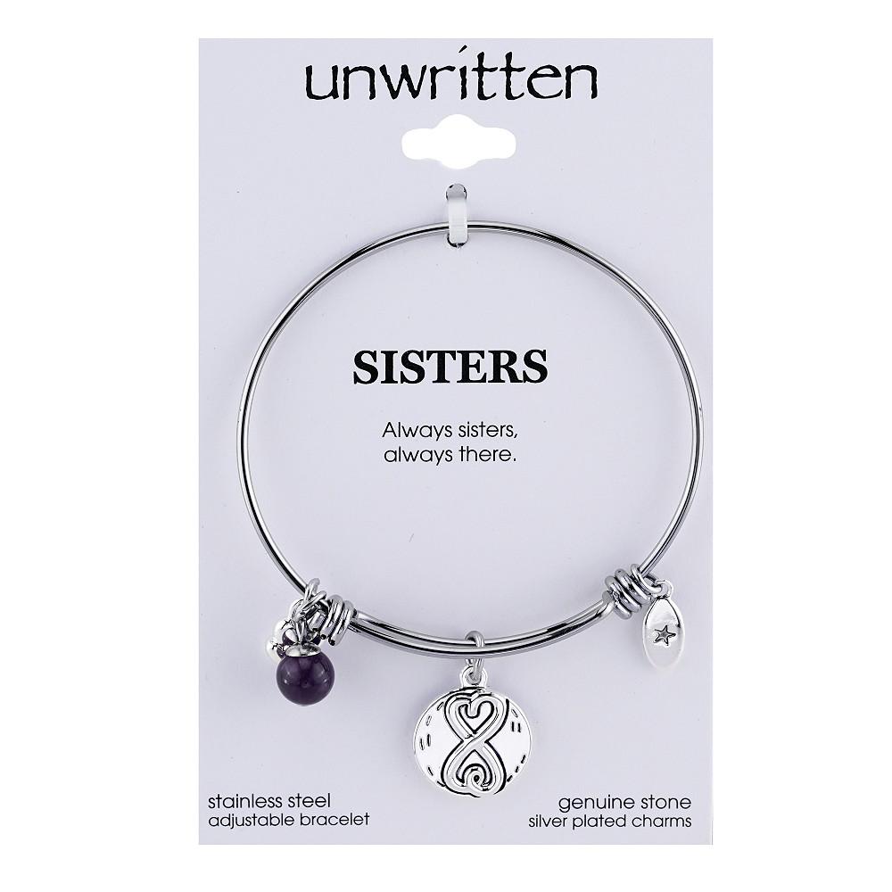 Sisters Infinity Silver Plated Charm and Amethyst (8mm) Bangle Bracelet商品第3张图片规格展示