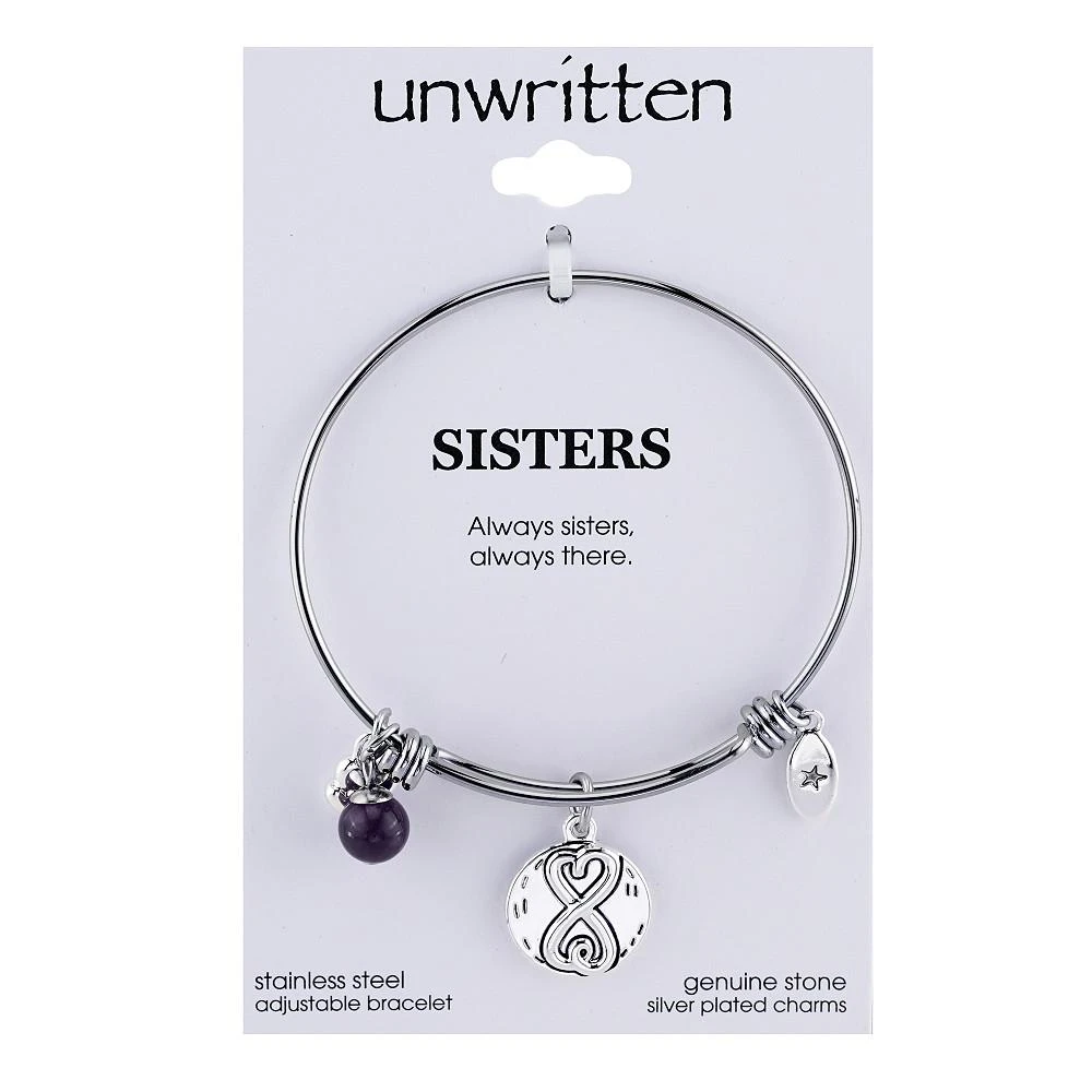 商品Unwritten|Sisters Infinity Silver Plated Charm and Amethyst (8mm) Bangle Bracelet,价格¥165,第3张图片详细描述