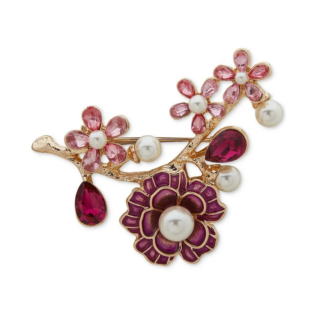 商品Anne Klein|Gold-Tone Pavé Crystal & Imitation Pearl Flower Branch Pin,价格¥105,第1张图片