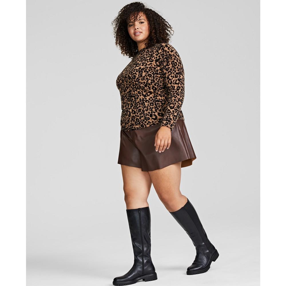 Plus Size 100% Cashmere Cheetah-Print Sweater, Created for Macy's商品第1张图片规格展示