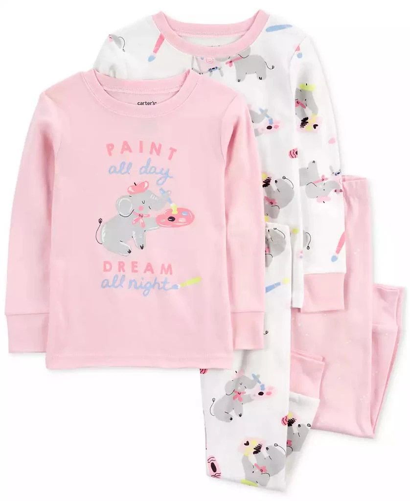 商品Carter's|Toddler Girls Painter Elephant 100% Snug-Fit Cotton Pajamas, 4 Piece Set,价格¥271,第1张图片