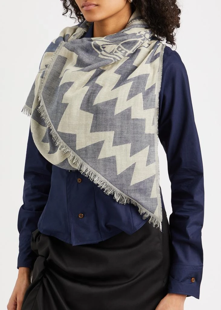 商品Vivienne Westwood|Zigzag logo-jacquard cotton scarf,价格¥1038,第2张图片详细描述