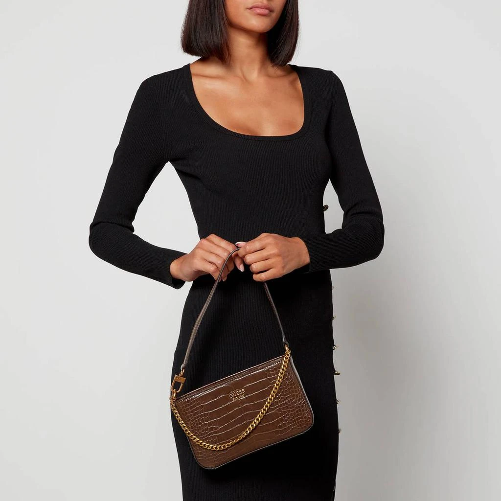 商品GUESS|Guess Women's Katey Croc Mini Top Zip Shoulder Bag - Brown,价格¥598,第2张图片详细描述