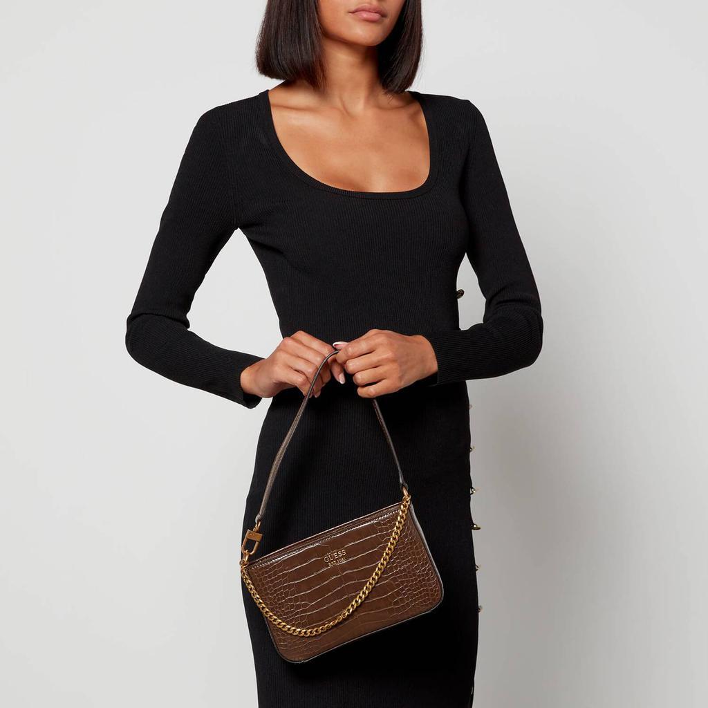 商品GUESS|Guess Women's Katey Croc Mini Top Zip Shoulder Bag - Brown,价格¥955,第4张图片详细描述