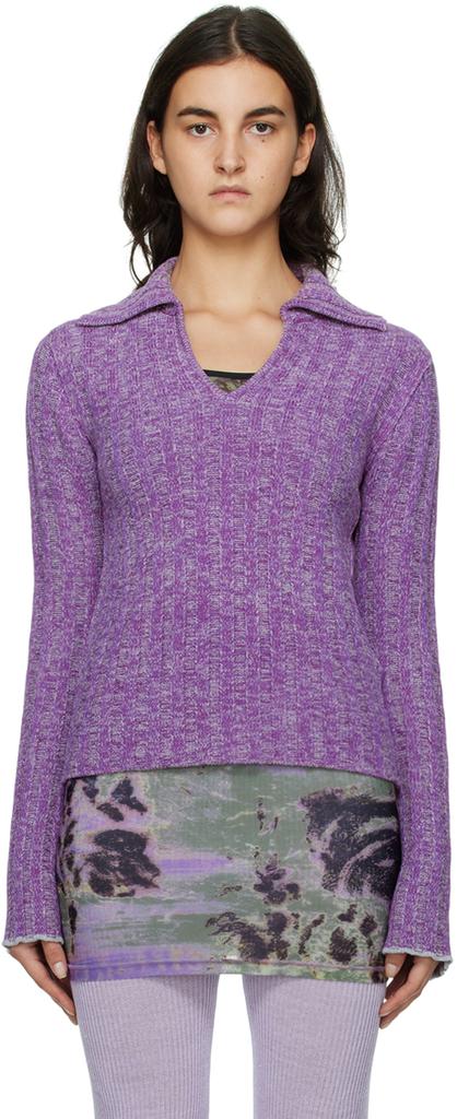 Purple & Gray V-Neck Polo Sweater商品第1张图片规格展示