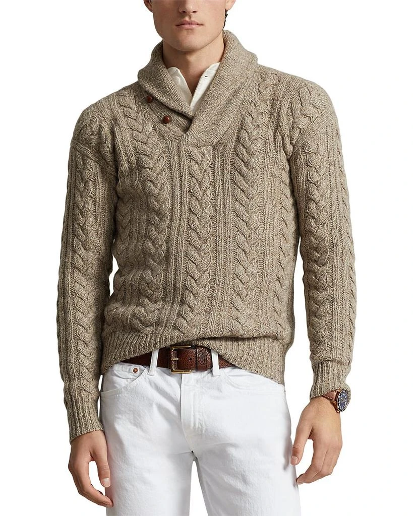 商品Ralph Lauren|Wool Blend Cable Knit Regular Fit Shawl Collar Sweater,价格¥1851,第1张图片