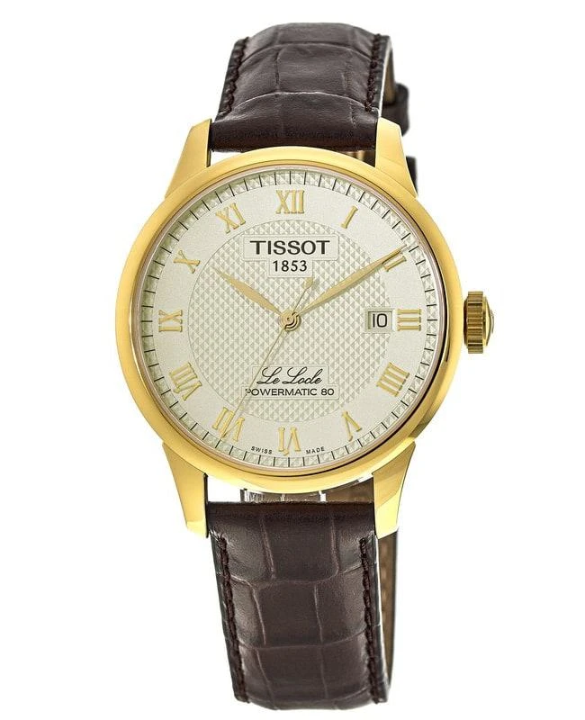 商品Tissot|Tissot Le Locle Powermatic 80 Yellow Gold Tone Leather Strap Men's Watch T006.407.36.263.00,价格¥4085,第1张图片