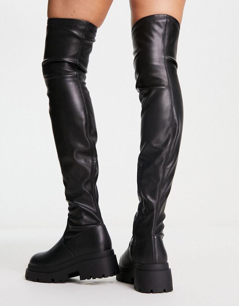ASOS DESIGN Kieran chunky flat over the knee boots in black商品第2张图片规格展示