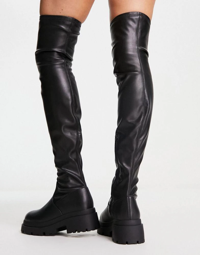 商品ASOS|ASOS DESIGN Kieran chunky flat over the knee boots in black,价格¥344,第2张图片详细描述