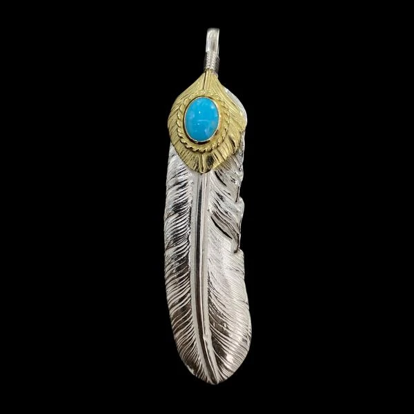 商品Native Feather|Goros Xl Goro'S Turquoise Feather Gold Rope - Facing Left,价格¥27303,第1张图片