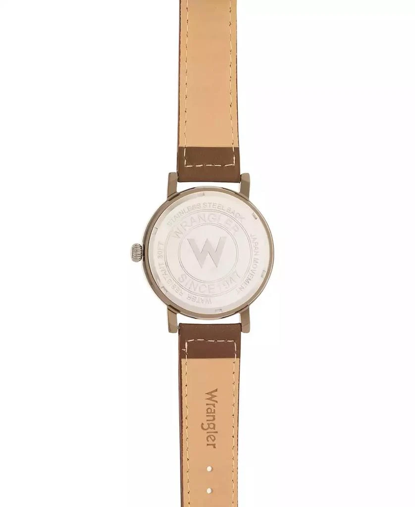 商品Wrangler|Men's Watch, 50MM Antique Grey Case with Beige Dial, White Arabic Numerals, with White Hands, Brown Strap with White Stitching, Over Sized Crown,价格¥271,第4张图片详细描述