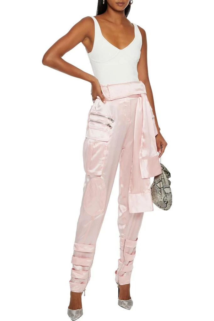 商品Balmain|Belted zip-detailed silk-satin tapered pants,价格¥5182,第4张图片详细描述