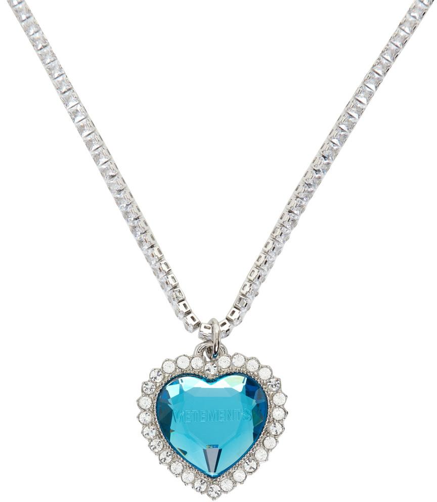 Silver & Blue Crystal Heart Necklace商品第2张图片规格展示