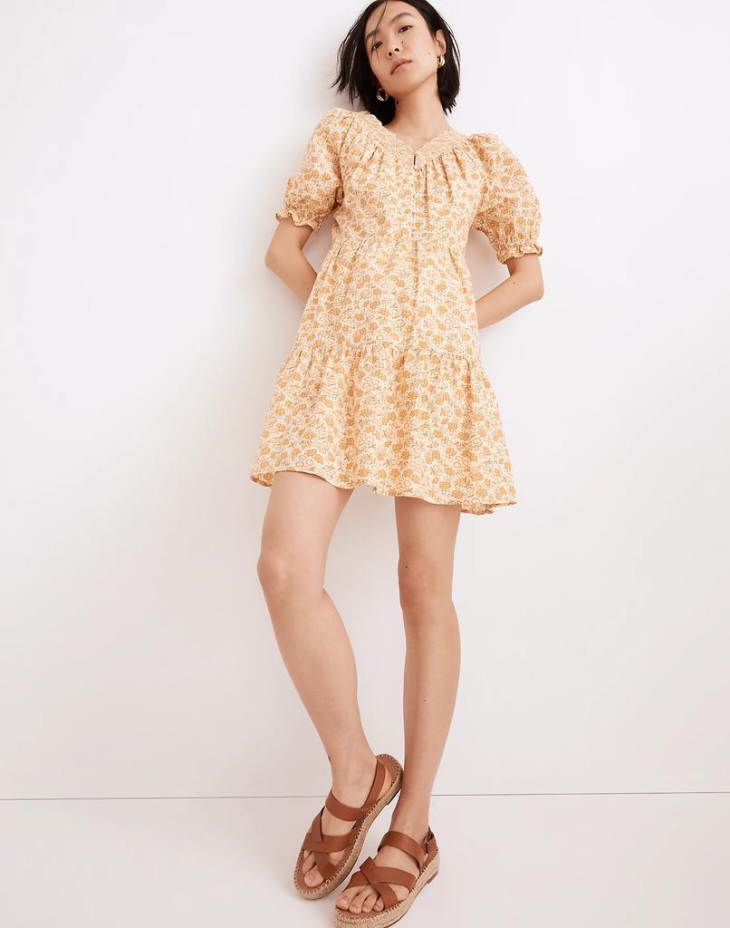 商品Madewell|Eyelet-Trim Tiered Mini Dress in Piccola Floral,价格¥662,第4张图片详细描述