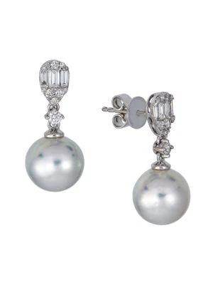 商品BELPEARL|​18K White Gold, Diamond & 10MM South Sea Pearl Drop Earrings,价格¥18523,第1张图片