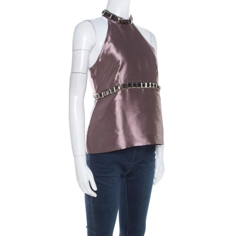 商品[二手商品] Burberry|Burberry Metallic Purple Silk Blend Stud Embellished Halter Neck Top S,价格¥2083,第2张图片详细描述