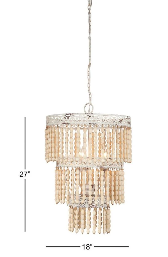 商品WILLOW ROW|Tiered White Metal & Light Brown Wood Bead Chandelier,价格¥1575,第2张图片详细描述