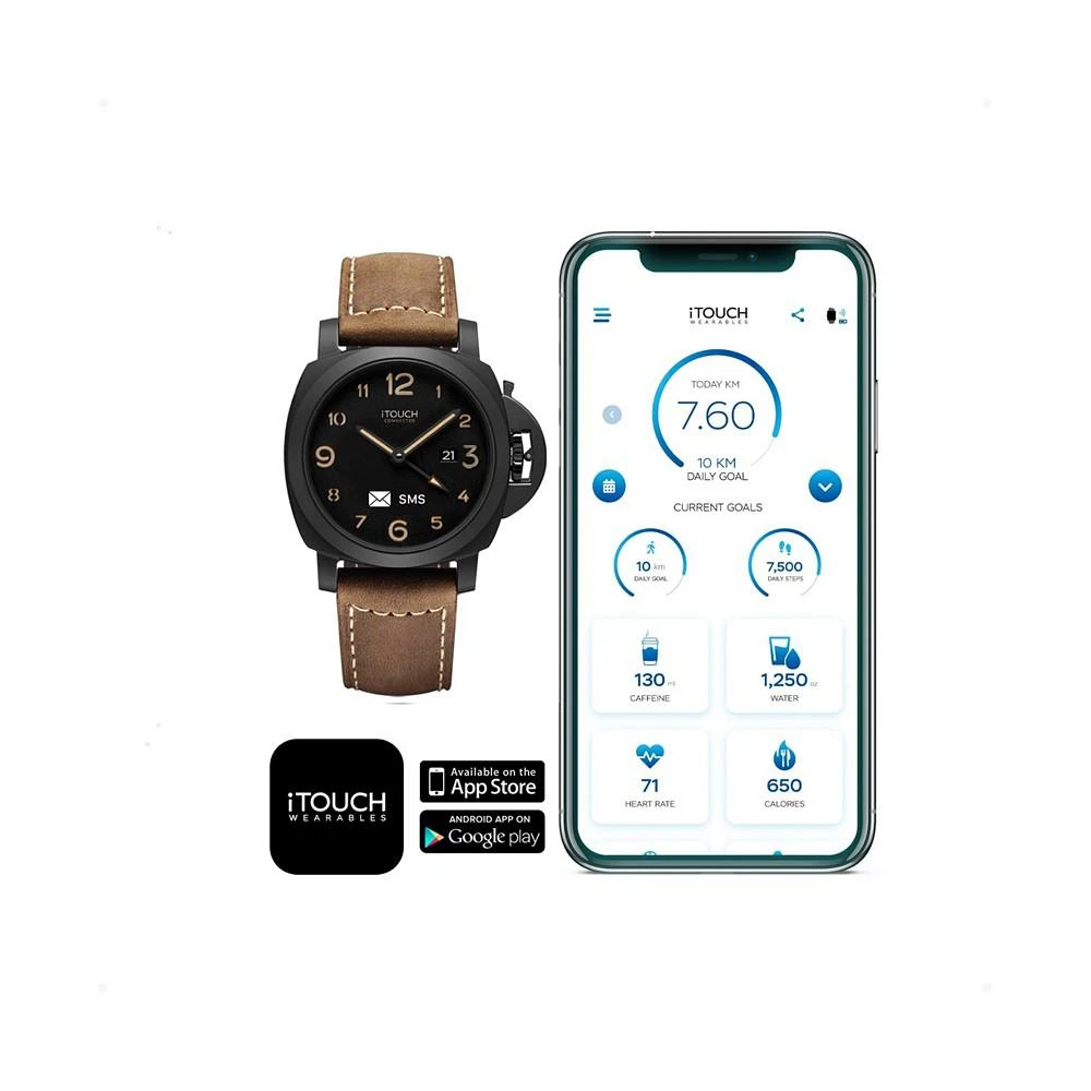 Connected Men's Hybrid Smartwatch Fitness Tracker: Black Case with Brown Leather Strap 44mm 商品