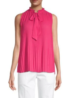 商品Tahari|Pleated Tie-Neck Top,价格¥113,第1张图片