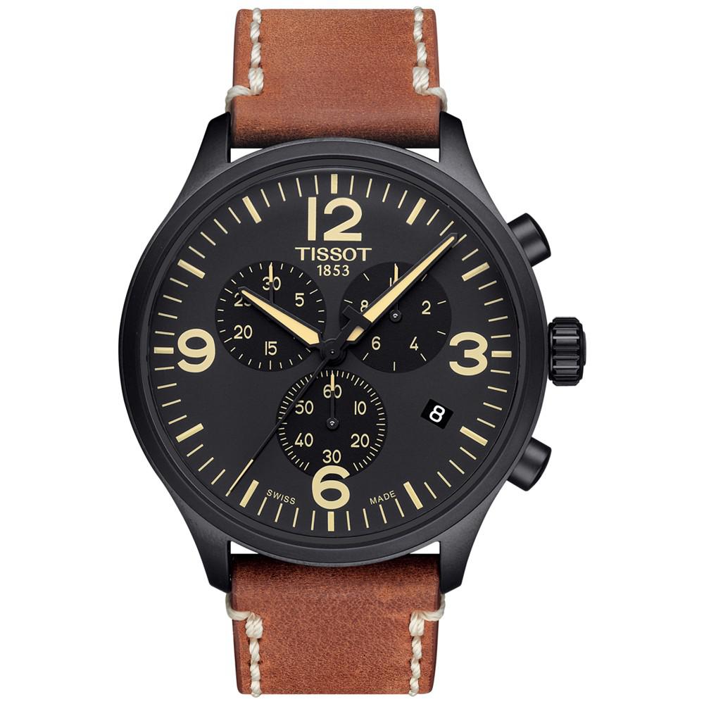 Men's Swiss Chrono XL Brown Leather Strap Watch 45mm商品第1张图片规格展示