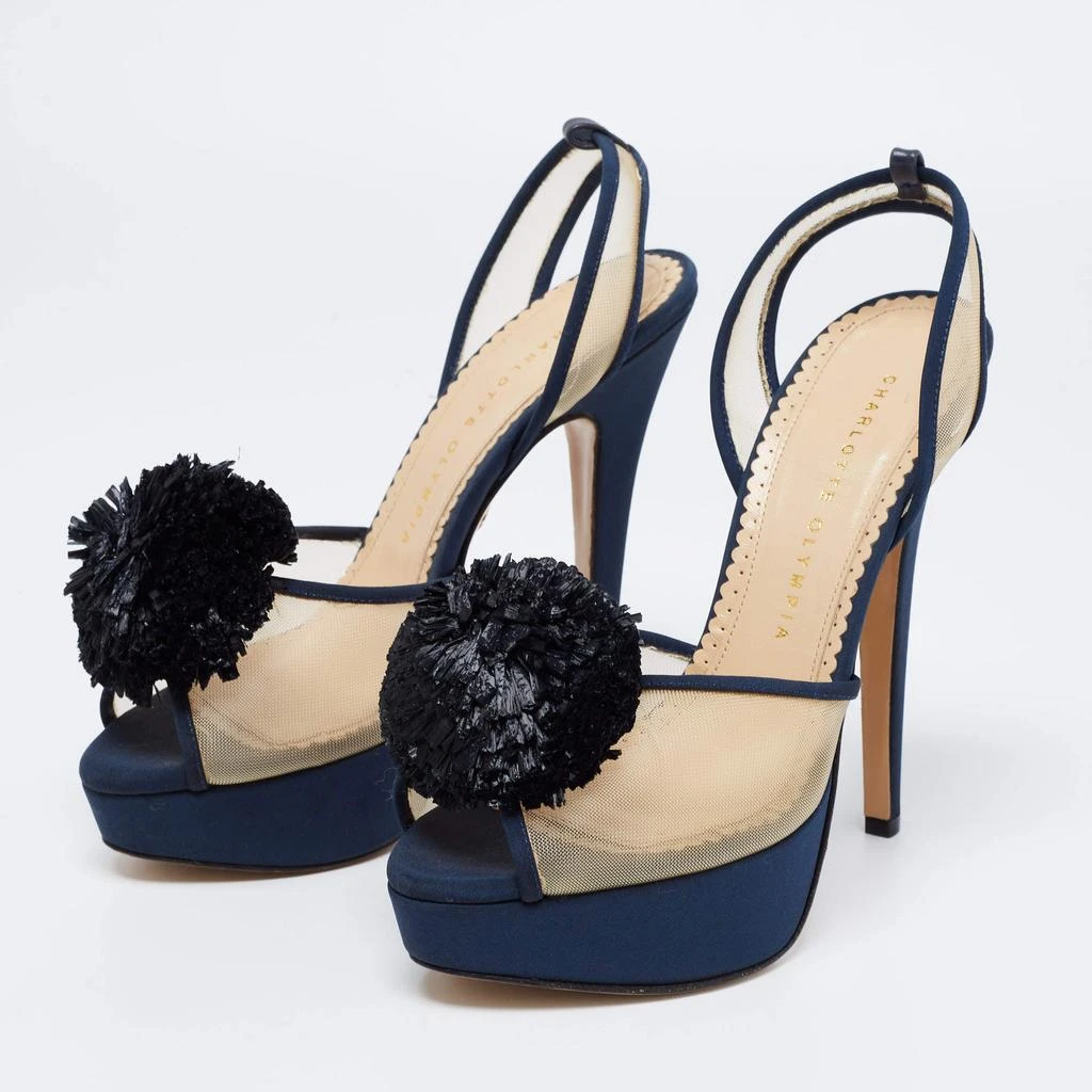 商品[二手商品] Charlotte Olympia|Charlotte Olympia Blue Suede Trim And Mesh Pomoline Pom Pom Platform Sandals Size 37,价格¥1222,第2张图片详细描述
