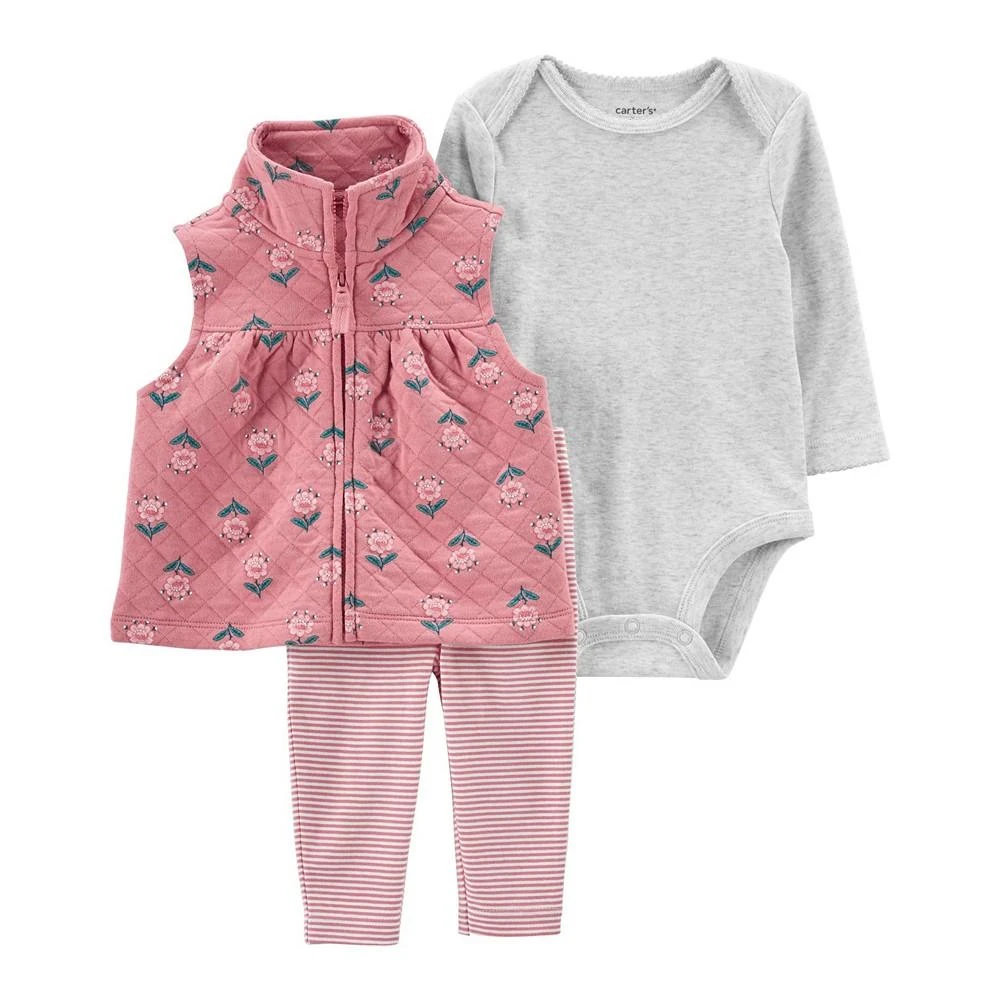 商品Carter's|Baby Girls Floral Little Vest, Bodysuit and Pants, 3 Piece Set,价格¥120,第1张图片