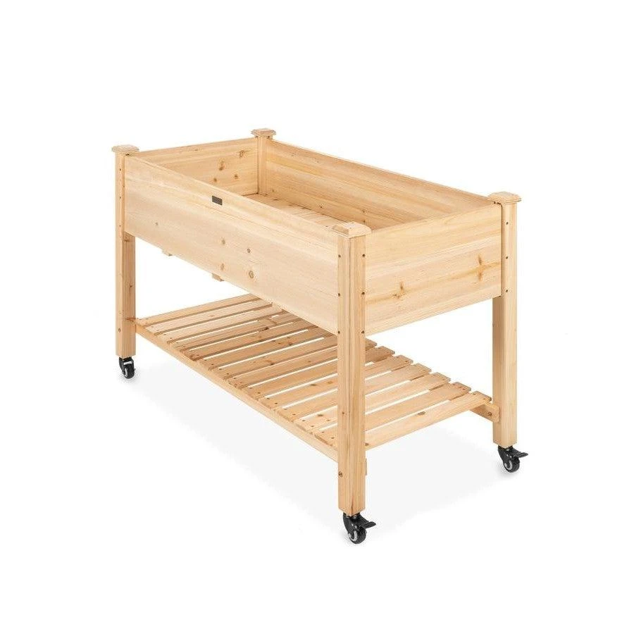 商品QuikFurn|Solid Wood Locking Wheels Raised Mobile Garden Wood Planter Elevated Planter,价格¥1919,第3张图片详细描述