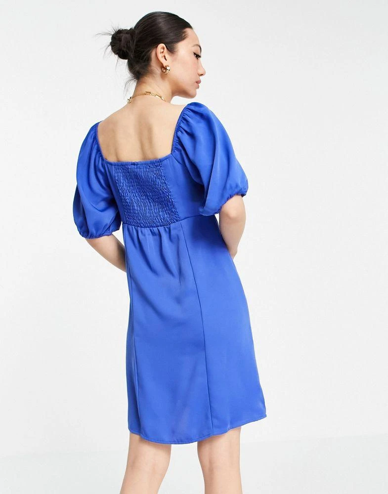 商品VERO MODA|Vero Moda milk maid mini dress with ruched bust in bright blue,价格¥82,第2张图片详细描述