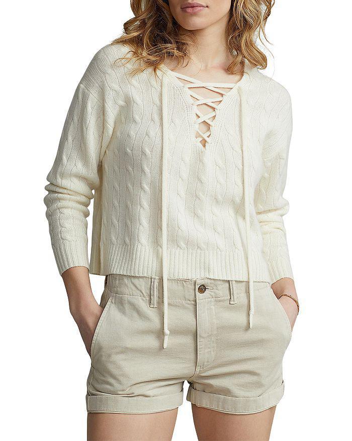 商品Ralph Lauren|Lace Up Cable Knit Sweater,价格¥1331,第3张图片详细描述