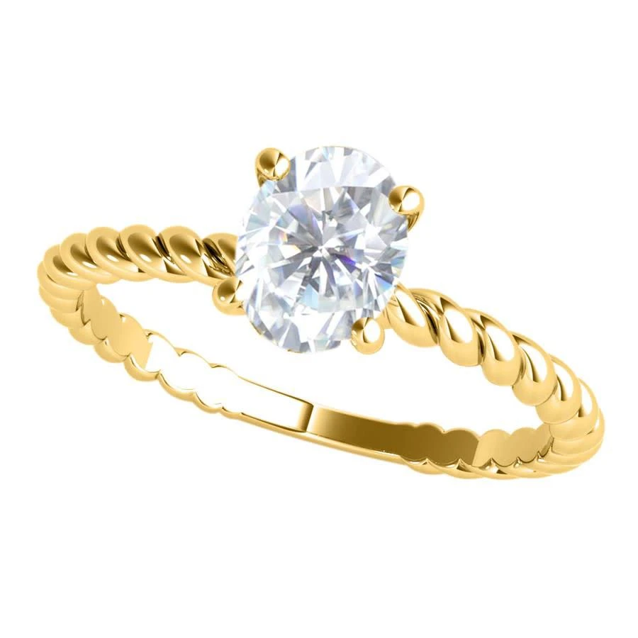 商品Maulijewels|2.00 Carat Oval Shape Prong Set Moissanite ( G-H/ VS1 ) Solitaire Engagement Rings For Women In 10K Solid Yellow Gold,价格¥4567,第1张图片