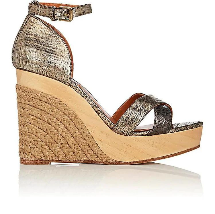 商品Lanvin|Stamped Leather Platform-Wedge Sandals,价格¥2819,第1张图片