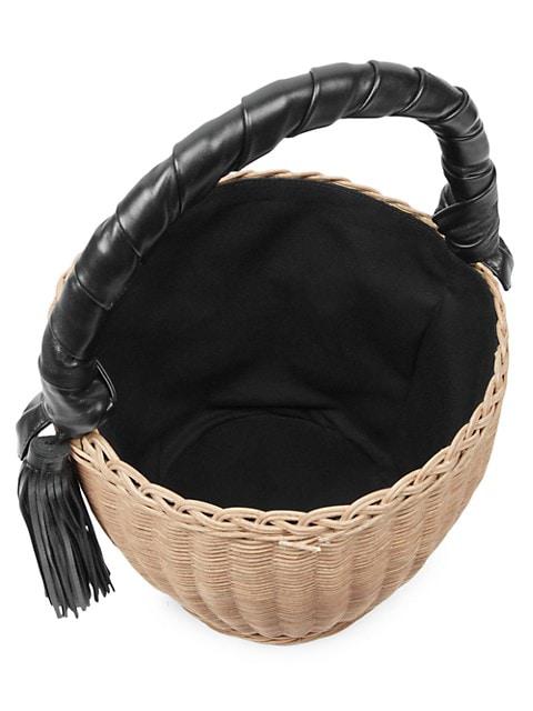 Panier Leather-Trimmed Straw Bucket Bag商品第3张图片规格展示
