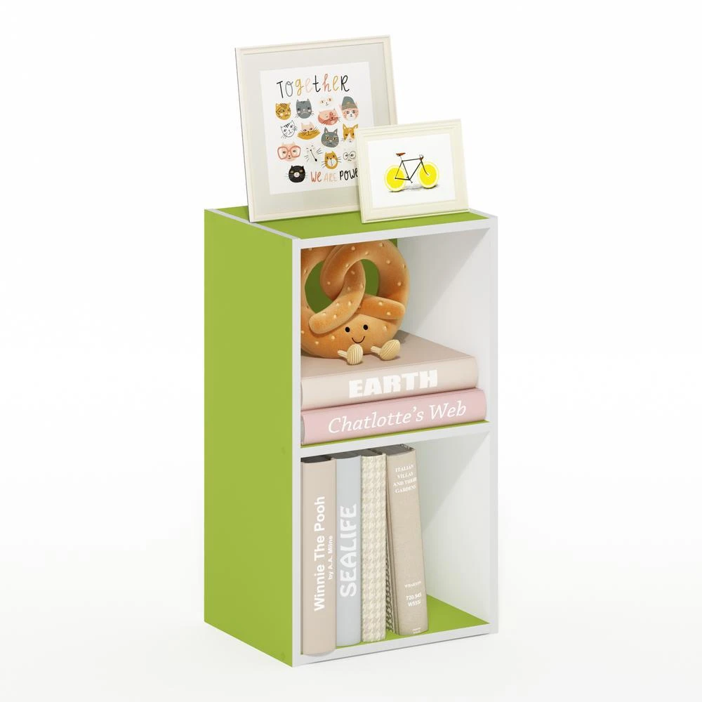 商品Furinno|Pasir 2-Tier Open Shelf Bookcase, Green/White,价格¥528,第4张图片详细描述