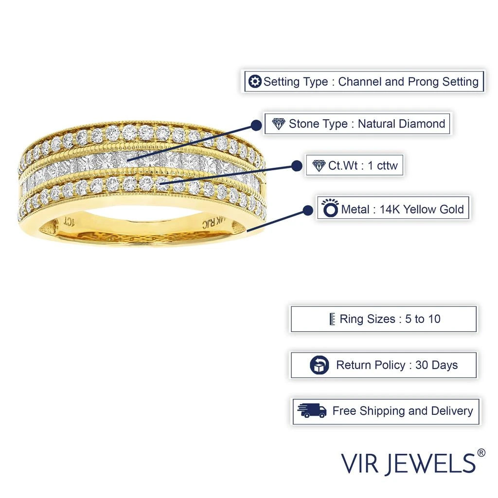 商品Vir Jewels|1 cttw Princess and Round Diamond Wedding Band with Milgrain 14K Yellow Gold,价格¥9640,第5张图片详细描述