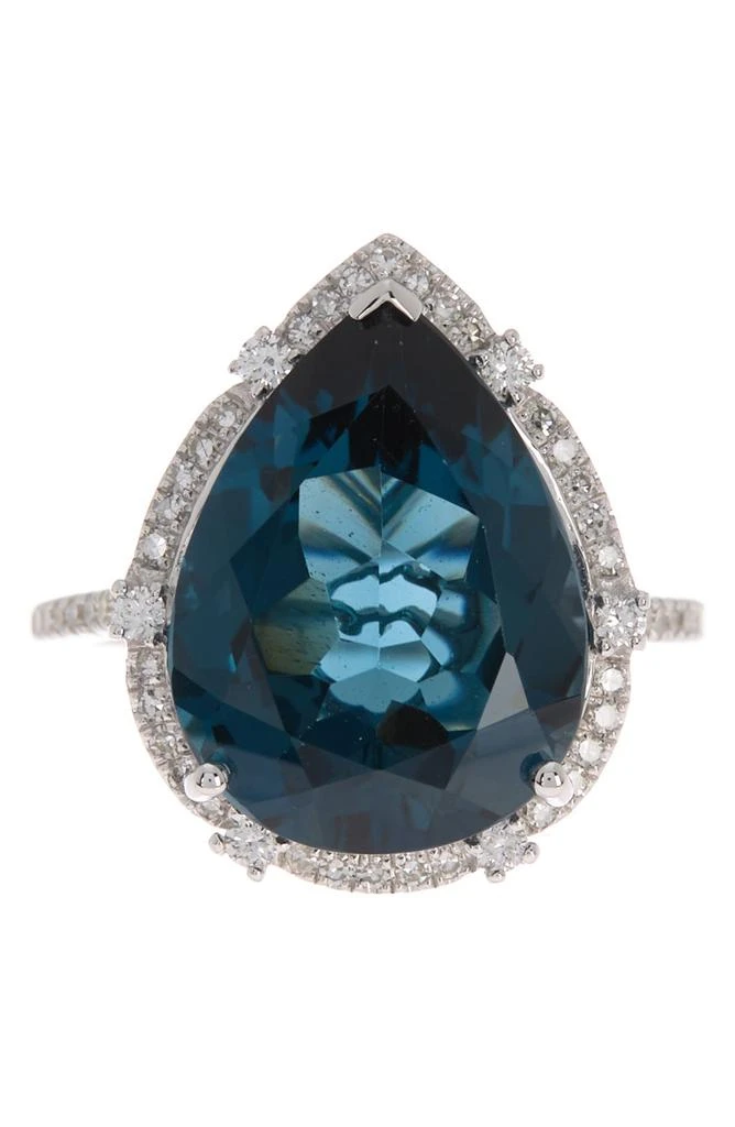 商品Effy|14K White Gold Pear London Blue Topaz & Pavé Diamond Ring,价格¥11202,第1张图片