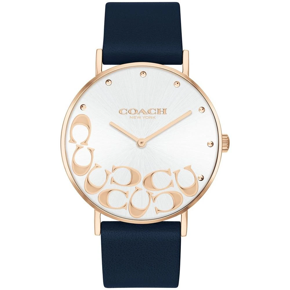 商品Coach|Women's Perry Navy Leather Strap Watch,价格¥975,第1张图片